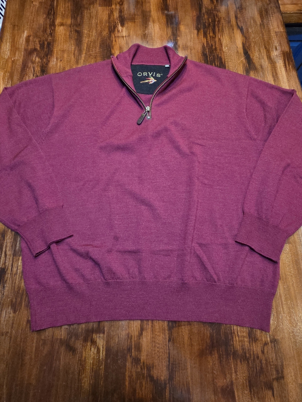 Orvis 100% Merino Wool Quarter Zip Pullover Sweater Burgundy XXL Old Money